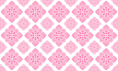 Abstract floral seamless Thai pattern, pink and white modern shape for design, porcelain, chinaware, ceramic, tile, ceiling design, texture, wall, paper and fabric, vector illustration.