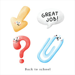 cute arrow point ,question mark bubble word and paper clip for back to school illuatration element clipart