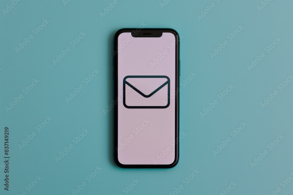 Poster a phone with a blue background and a white envelope on the screen. the envelope is the main focus of