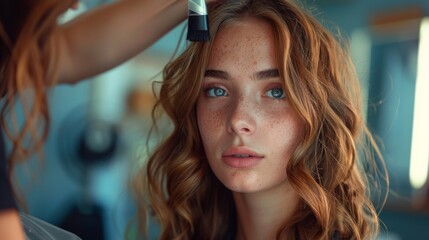 Hair stylist creating beach waves for a model's photoshoot