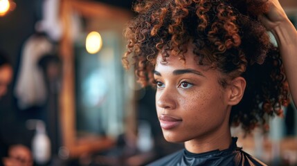 Hair stylist using a diffuser to enhance natural curls in a client's hair