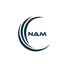 NAM logo. N A M design. White NAM letter. NAM, N A M letter logo design. N A M letter logo design in FIVE, FOUR, THREE, style. letter logo set in one artboard. N A M letter logo vector design.	
