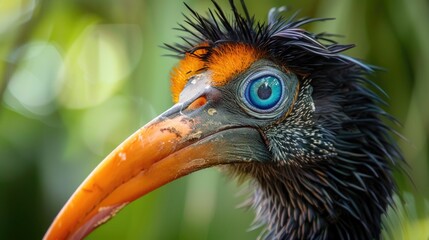 Obraz premium A close up of a bird with a long beak and a large beak with a large orange beak and large blue eyes