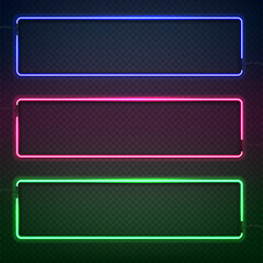 Neon square shaped sign frame. Set color. design element template. Vector illustration