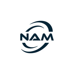 NAM logo. N A M design. White NAM letter. NAM, N A M letter logo design. N A M letter logo design in FIVE, FOUR, THREE, style. letter logo set in one artboard. N A M letter logo vector design.	
