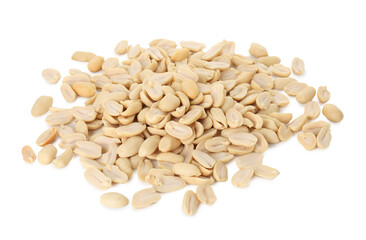 Pile of fresh peeled peanuts isolated on white