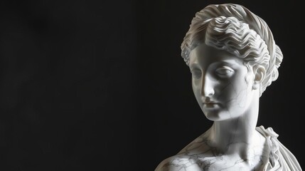 antique venus de milo greek sculpture isolated on black marble statue closeup