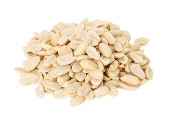 Pile of fresh peeled peanuts isolated on white