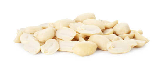 Pile of fresh peeled peanuts isolated on white