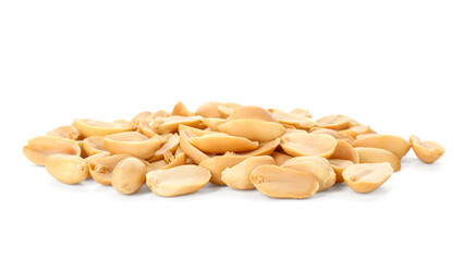 Pile of fresh peeled peanuts isolated on white