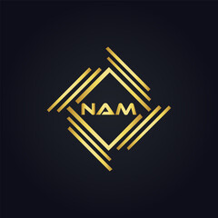NAM logo. N A M design. White NAM letter. NAM, N A M letter logo design. N A M letter logo design in FIVE, FOUR, THREE, style. letter logo set in one artboard. N A M letter logo vector design.	
