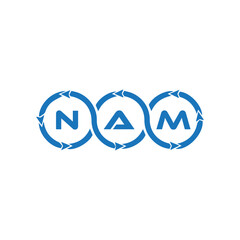 NAM logo. N A M design. White NAM letter. NAM, N A M letter logo design. N A M letter logo design in FIVE, FOUR, THREE, style. letter logo set in one artboard. N A M letter logo vector design.	
