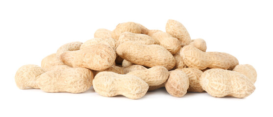 Pile of fresh unpeeled peanuts isolated on white