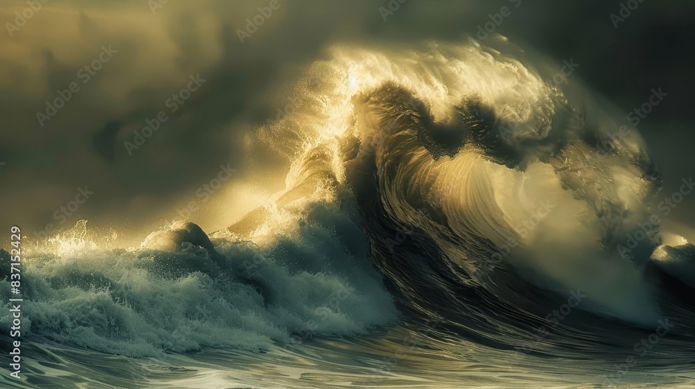 Poster aquatic ascent a dynamic capture of a cresting wave its translucent waters surging upwards in a mesm