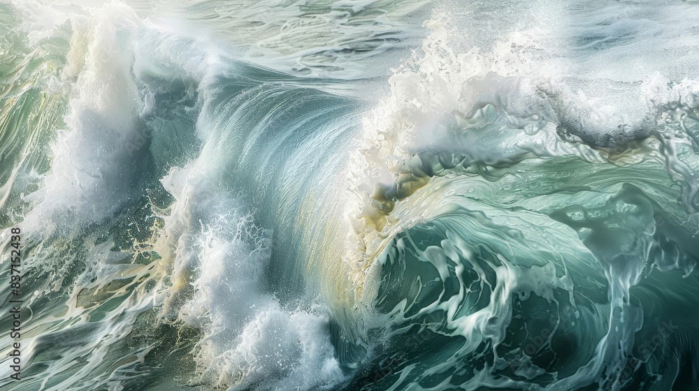Poster aquatic ascent a dynamic capture of a cresting wave its translucent waters surging upwards in a mesm