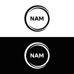 NAM logo. N A M design. White NAM letter. NAM, N A M letter logo design. N A M letter logo design in FIVE, FOUR, THREE, style. letter logo set in one artboard. N A M letter logo vector design.	
