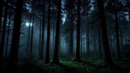 Obraz premium A forest at night, alive with whispers and shadows ai_generated