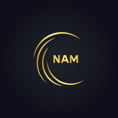 NAM logo. N A M design. White NAM letter. NAM, N A M letter logo design. N A M letter logo design in FIVE, FOUR, THREE, style. letter logo set in one artboard. N A M letter logo vector design.	
