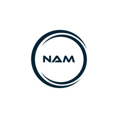 NAM logo. N A M design. White NAM letter. NAM, N A M letter logo design. N A M letter logo design in FIVE, FOUR, THREE, style. letter logo set in one artboard. N A M letter logo vector design.	
