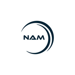 NAM logo. N A M design. White NAM letter. NAM, N A M letter logo design. N A M letter logo design in FIVE, FOUR, THREE, style. letter logo set in one artboard. N A M letter logo vector design.	
