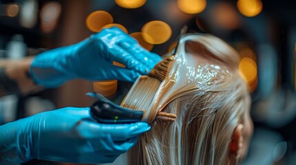 a hair stylist applying a conditioning treatment in a luxurious salon