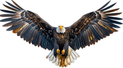 Majestic Bald Eagle with United States Flag on White Background