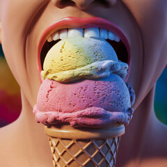 A close-up of a person about to bite into an ice cream cone.