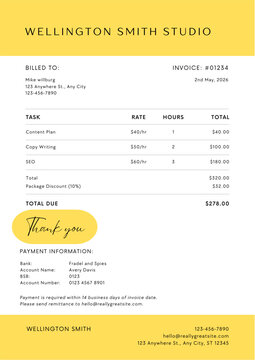 Yellow White Minimalist Elegant Freelancer Invoice
