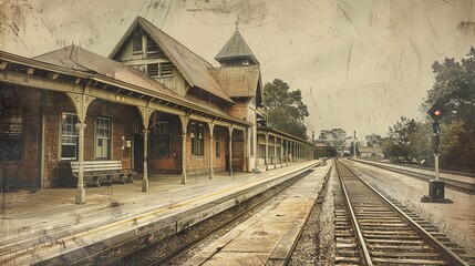 Fototapeta premium Retro Train Station A Timeless Journey into Nostalgia and Classic Design