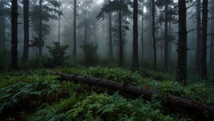 Obraz premium The serenity of a mist-covered forest at dawn ai_generated