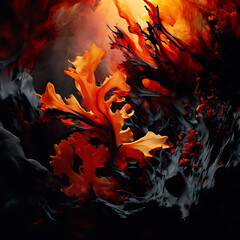 Artistic depiction of a fiery red and black flower painting