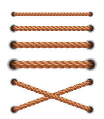 collection of various ropes string on white background. Vector illustration