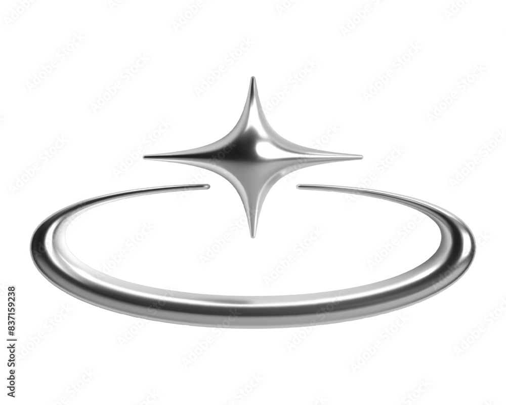 Aufkleber 3d chrome star with crescent arc in futuristic cyber space y2k style. isolated vector element spark 