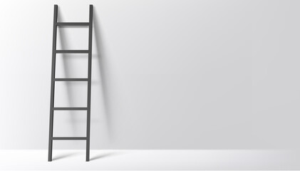 Black ladder on light grey wall background with shadow. Vector illustration