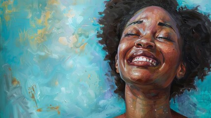 emotional young african american woman with tears of joy touched by gods grace oil painting
