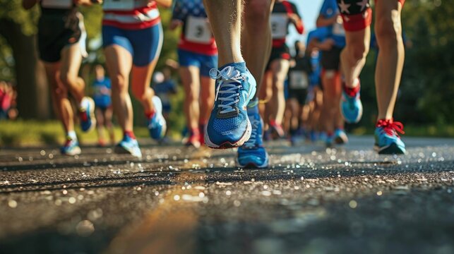 A 5K race with participants wearing patriotic costumes