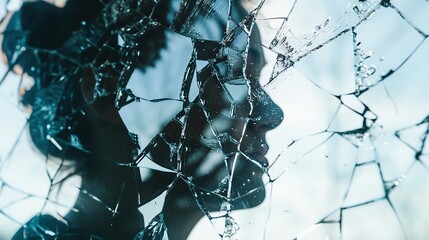 A shattered reflection of a person, symbolizing brokenness, vulnerability, or the fragility of identity.