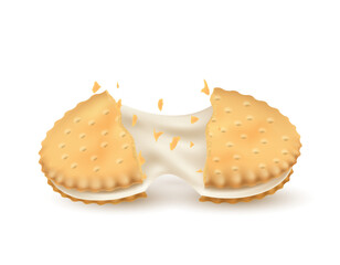 Sandwich cookie breaks in half.
