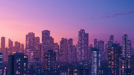 Dazzling Cityscape Twilight's Glow Over Urban Skyline