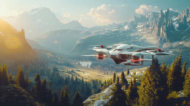 future of transportation sports flying car hovering over scenic landscape electric vtol travel concept aigenerated art