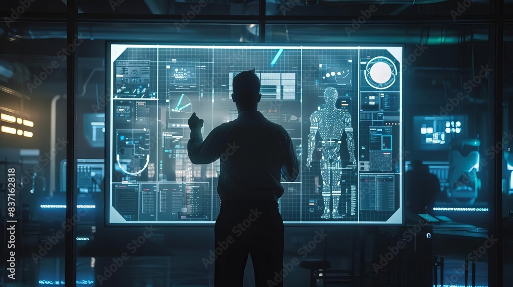 Aufkleber futuristic industry 40 concept with engineer using ar to control ai robot digital twin technology