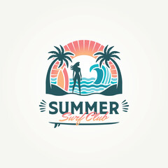 modern summer surf club label logo vector illustration design