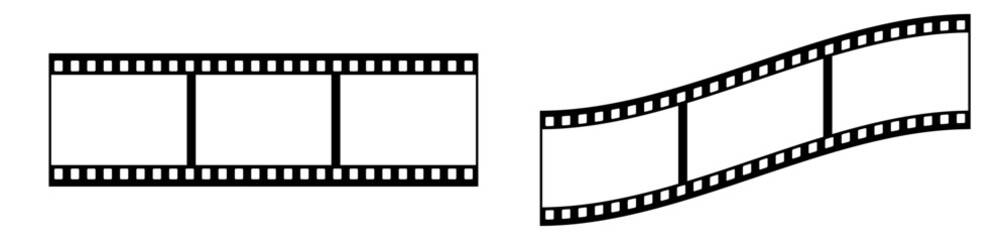 35mm blank filmstrip vector design with 3 frames on white background. Black film reel symbol illustration to use for photography, television, cinema, photo frame.