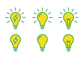 ひらめく電球のアイコンイラスト緑黃1