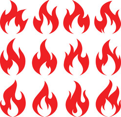 fire flames set, white background