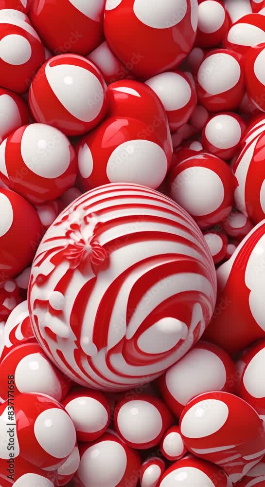 Poster a close up of red and white spheres that are arranged in a pattern concept of complexity and order a