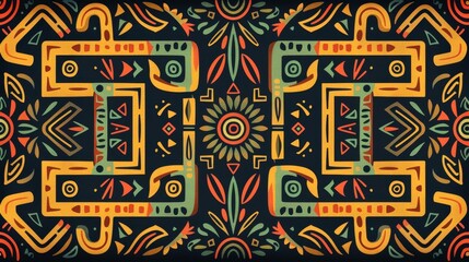 Stylized tribal maze pattern, natural colors, flat design, intricate pathways