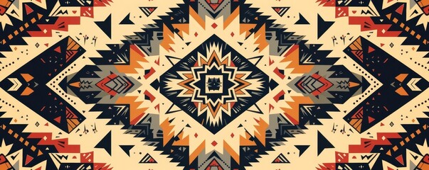 Stylized tribal grid pattern, earthy colors, flat design, structured repetition