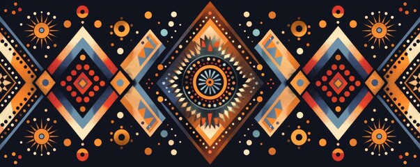 Stylized tribal diamond and dot pattern, warm tones, flat design, bold geometry