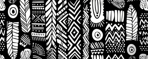 Handdrawn tribal crosshatch pattern, monochrome, flat design, detailed texture